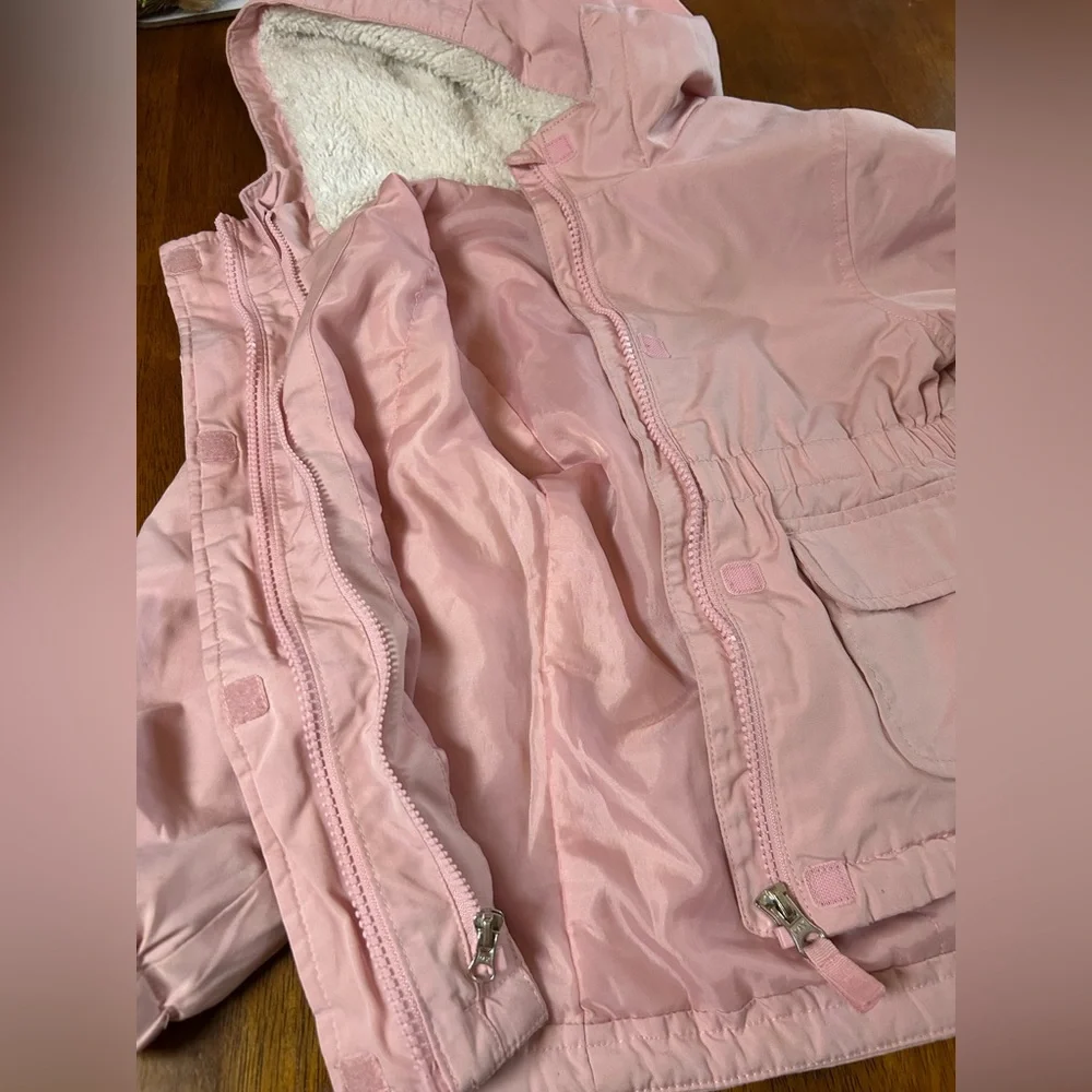 Girls Blush Pink Hooded Spring Jacket | Sherpa-Lined Hood | 3T